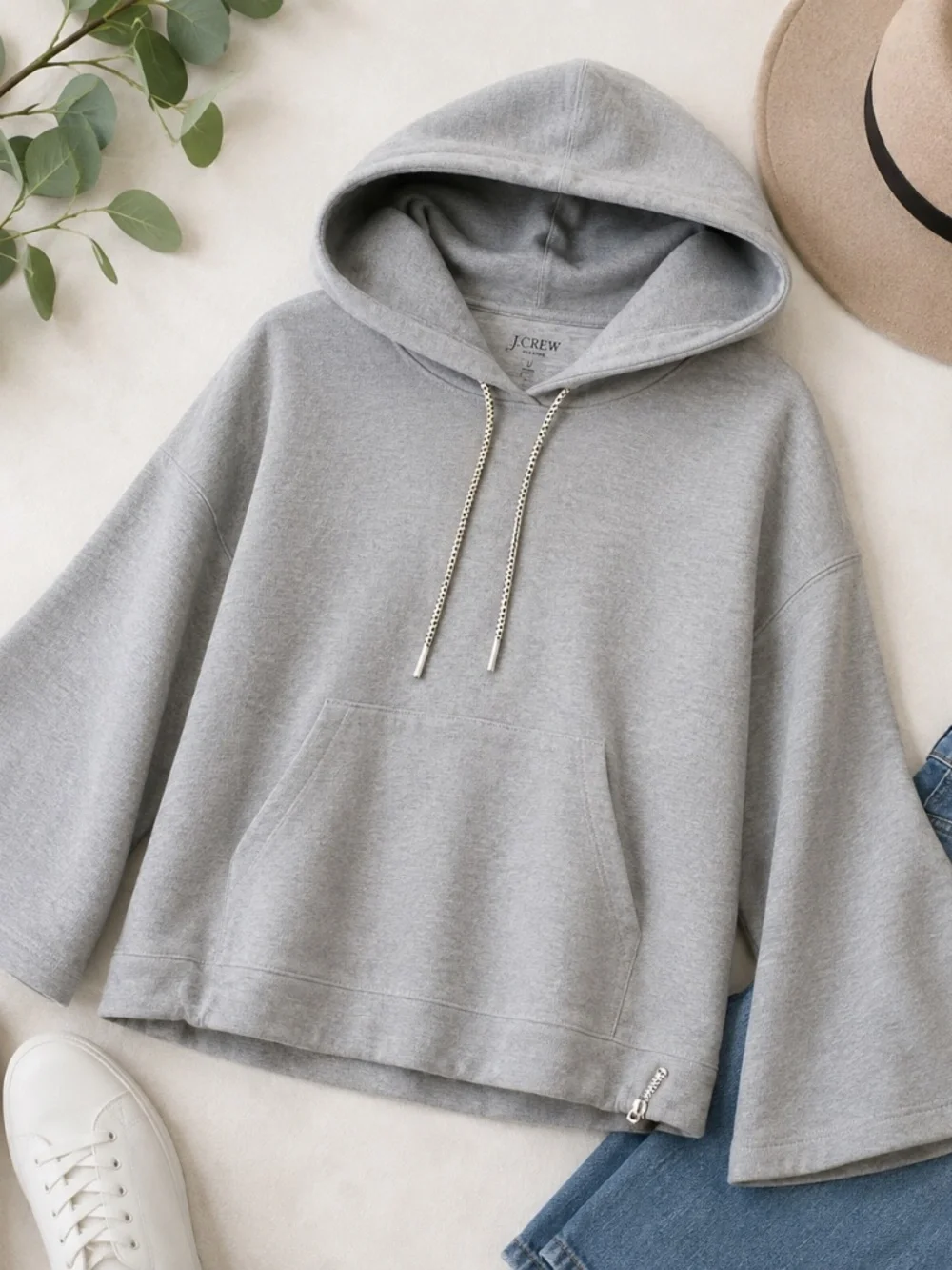 J.Crew Gray Bell Sleeve Pullover Hoodie Sweatshirt Size L